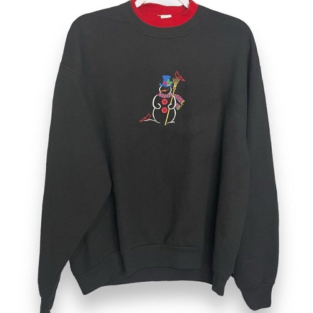 Redhead For Her Snowman Embroidered Sweatshirt Women's Large Black Casual Retro